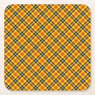 Yellow Red Black Plaid Pattern-57577 Square Paper Coaster