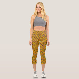 Yellow Red Black Plaid Texture Pattern Capri Leggings
