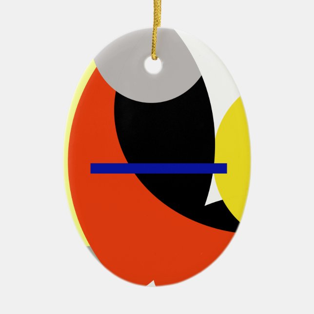 Yellow Red Blue Abstract Art Ceramic Ornament (Front)