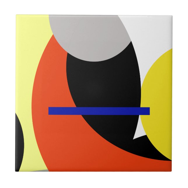 Yellow Red Blue Abstract Art Ceramic Tile (Front)
