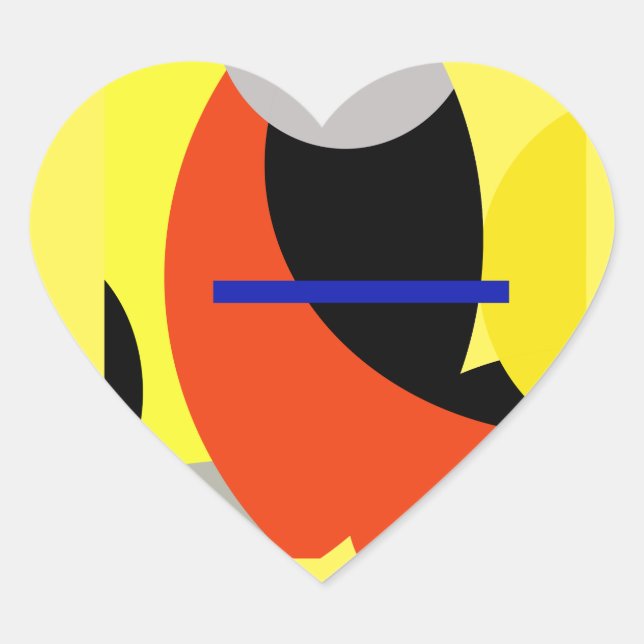 Yellow Red Blue Abstract Art Heart Sticker (Front)