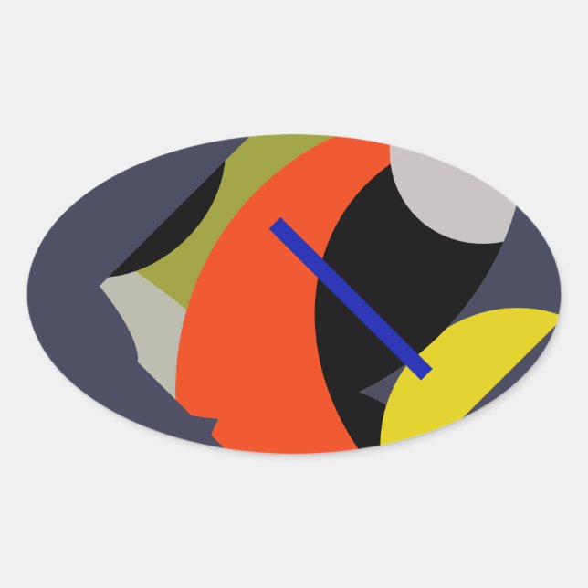 Yellow Red Blue Abstract Art Oval Sticker (Front)