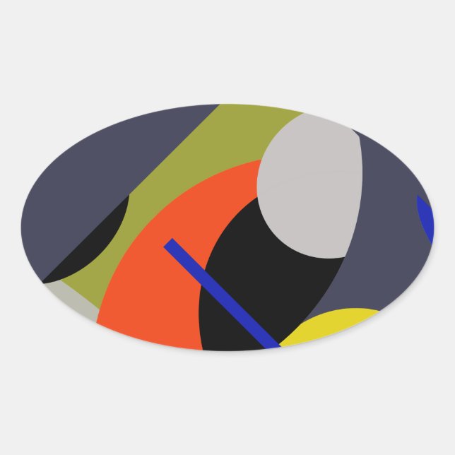 Yellow Red Blue Abstract Art Oval Sticker (Front)