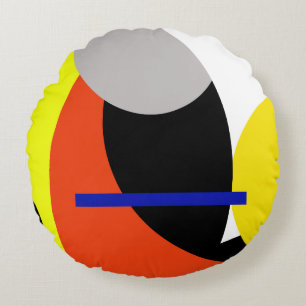 Yellow Red Blue Abstract Art Round Cushion