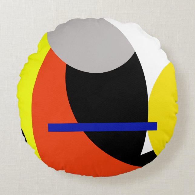 Yellow Red Blue Abstract Art Round Cushion (Front)