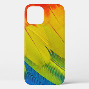 Yellow, red, blue, and green feathers iPhone 12 case