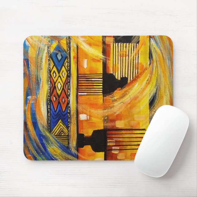 Yellow Red Blue Ethiopian Patterns Mousepad (With Mouse)