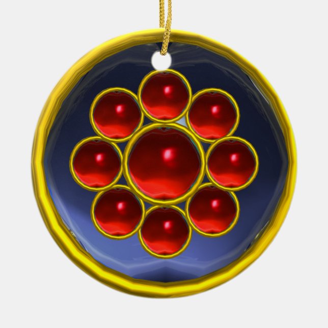 YELLOW RED BLUE GEMSTONE MON CERAMIC TREE DECORATION (Front)