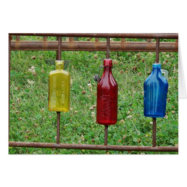 Yellow, Red, Blue Glass Bottles (Front Horizontal)