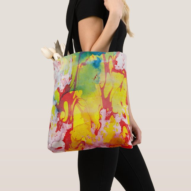 Yellow Red Blue Green Purple Modern Abstract Tote Bag (Close Up)