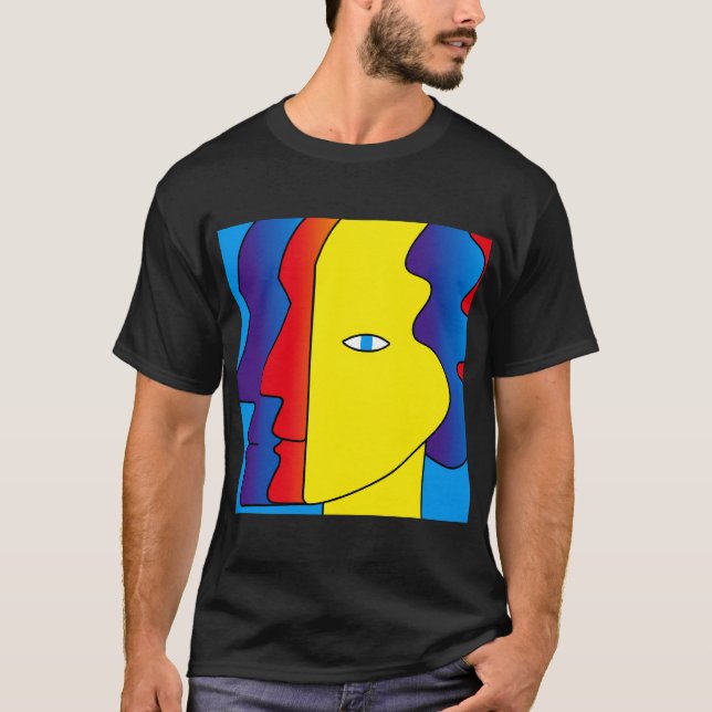 Yellow Red Blue Happy Abstract Face Eye Expression T-Shirt (Front)