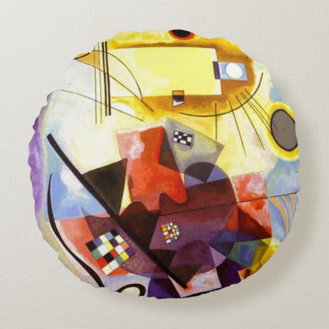 Yellow Red Blue Kandinsky Abstract Painting Round Cushion (Front)