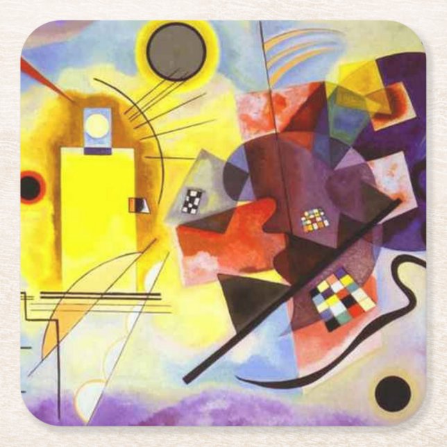 Yellow Red Blue Kandinsky Abstract Painting Square Paper Coaster (Front)