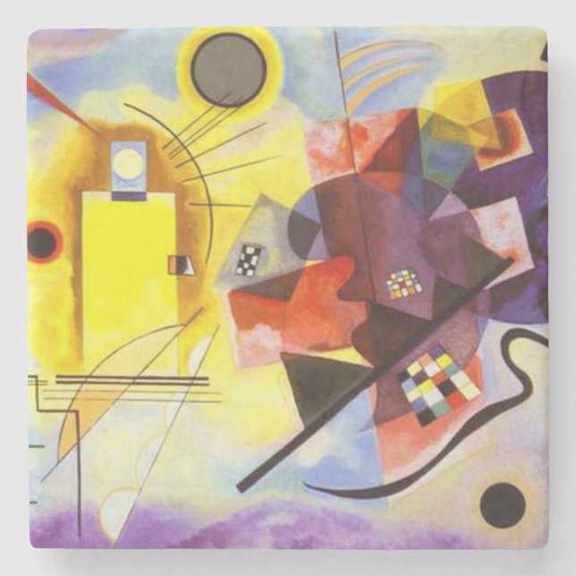 Yellow Red Blue Kandinsky Abstract Painting Stone Coaster (Front)
