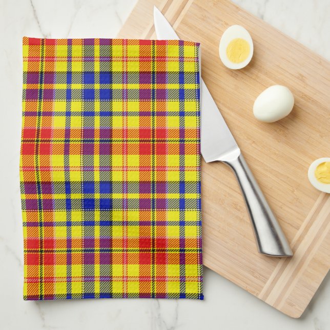 Yellow Red Blue Plaid Tartan Design  Tea Towel (Quarter Fold)