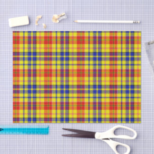 Yellow Red Blue Plaid Tartan Design  Tissue Paper