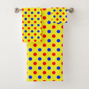 Yellow Red Blue Polka Dots Design  Bath Towel Set