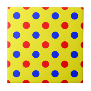 Yellow Red Blue Polka Dots Design Ceramic Tile