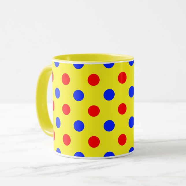 Yellow Red Blue Polka Dots Design  Mug (Front Left)