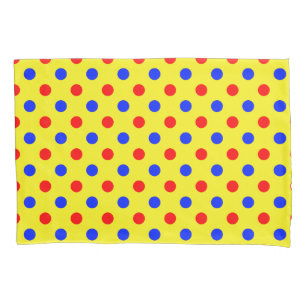Yellow Red Blue Polka Dots Design Pillowcase