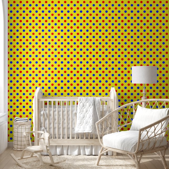 Yellow Red Blue Polka Dots Design  Wallpaper (Kids)