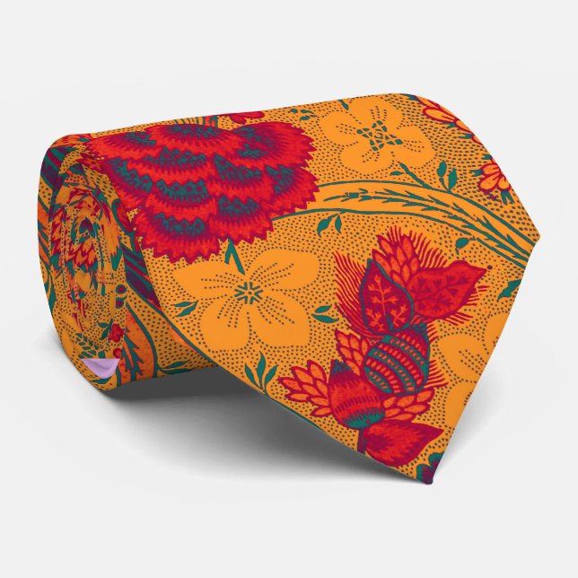 YELLOW RED BLUE WILD FLOWERS TULIPS,LEAVES FLORAL TIE (Rolled)