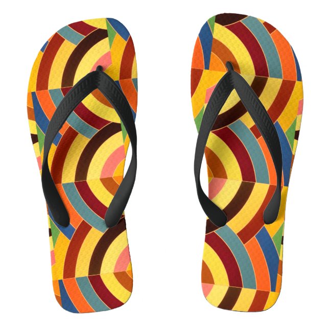 yellow red blue zigzag chevron pattern thongs (Footbed)