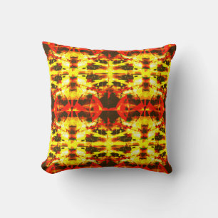 Yellow Red Brown Batik-like Large Mosaics Design Cushion