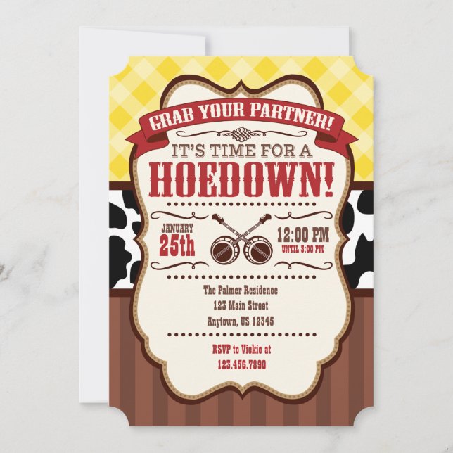 Yellow Red Brown Hoedown Party Invitation (Front)