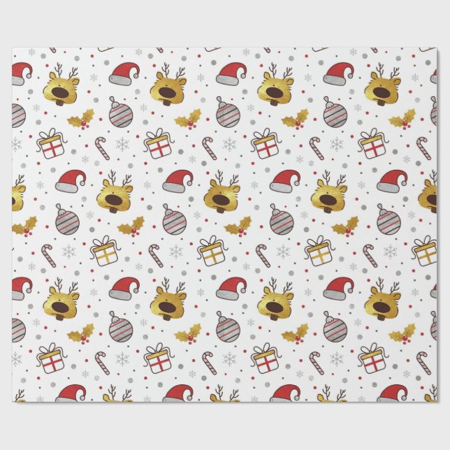 Yellow Red Christmas Seamless Pattern Wrapping Paper (Flat)