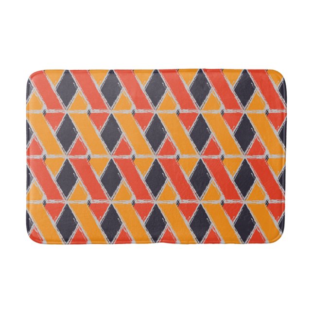 Yellow, red, cool trendy bush stroke geometric art bath mat (Front)