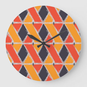 Yellow, red, cool trendy bush stroke geometric art large clock