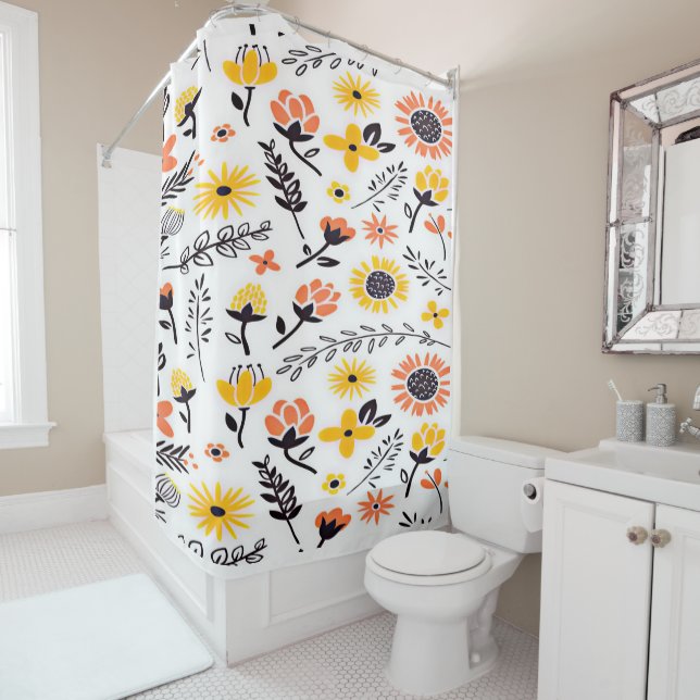 yellow  red elegant roses flowers pattern shower curtain (In Situ)