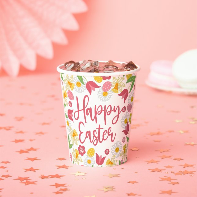 Yellow Red Floral Easter Brunch Paper Cups (Insitu)