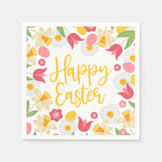 Yellow Red Floral Spring Easter Napkin
