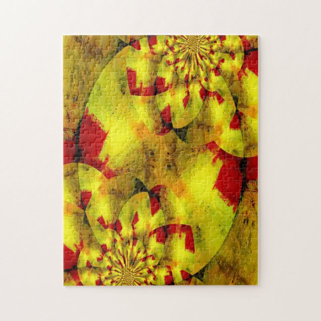 Yellow Red Fractal Geometric Abstract Art Jigsaw Puzzle (Vertical)