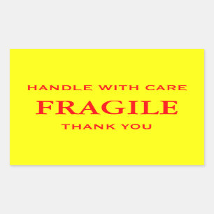 Yellow/Red Fragile. Handle with Care. Thank you. Rectangular Sticker