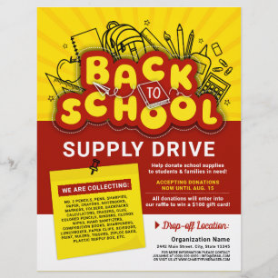 Yellow & Red Fun Back To School Supply Drive Ad Flyer