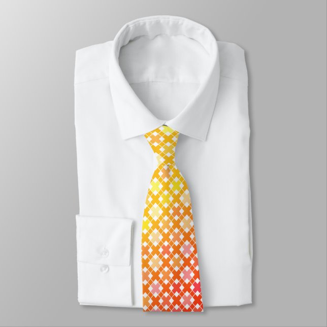 Yellow Red gradient plaid pattern  Tie (Tied)