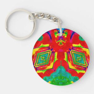 Yellow Red Green Blue Abstract Fractal ~ Keychain
