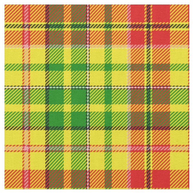 Yellow Red Green Plaid Tartan Design  Fabric (Close Up)