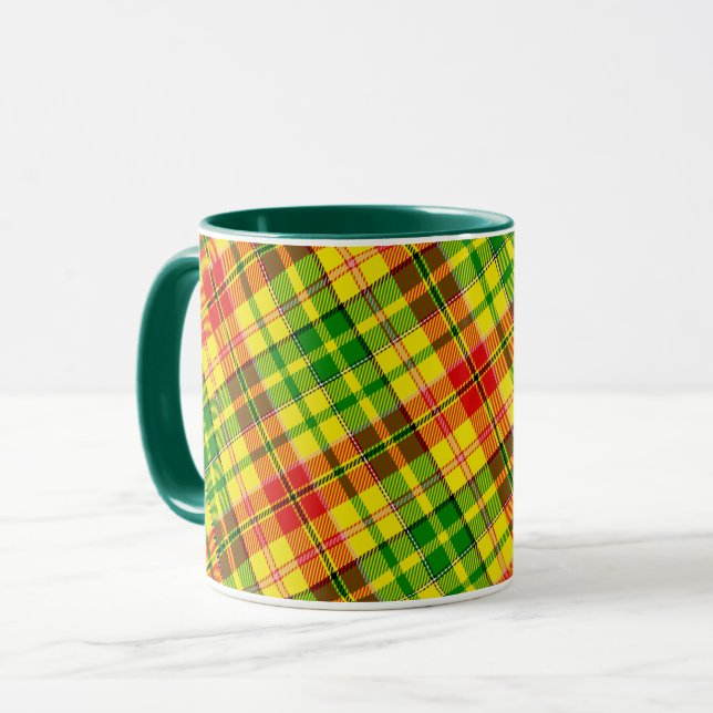 Yellow Red Green Plaid Tartan Design  Mug (Front Left)