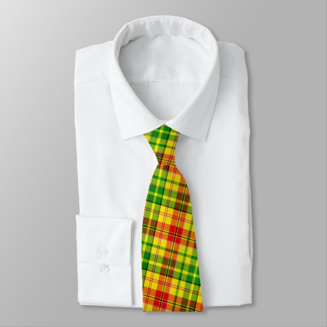 Yellow Red Green Plaid Tartan Design  Tie (Tied)