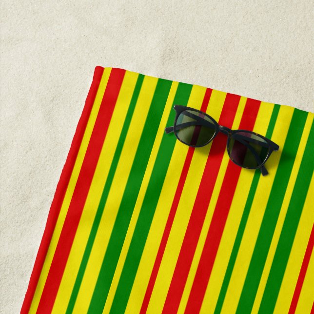 Yellow Red Green Stripes Pattern   Beach Towel (In Situ)