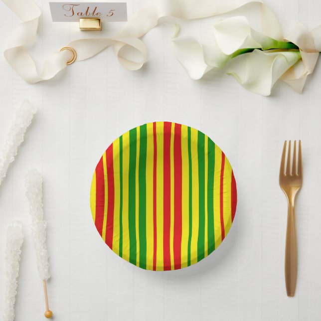 Yellow Red Green Stripes Pattern   Paper Plate (Wedding)