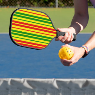 Yellow Red Green Stripes Pattern   Pickleball Paddle