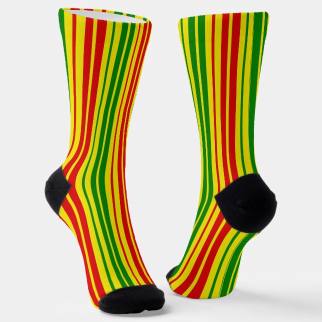 Yellow Red Green Stripes Pattern   Socks (Angled)