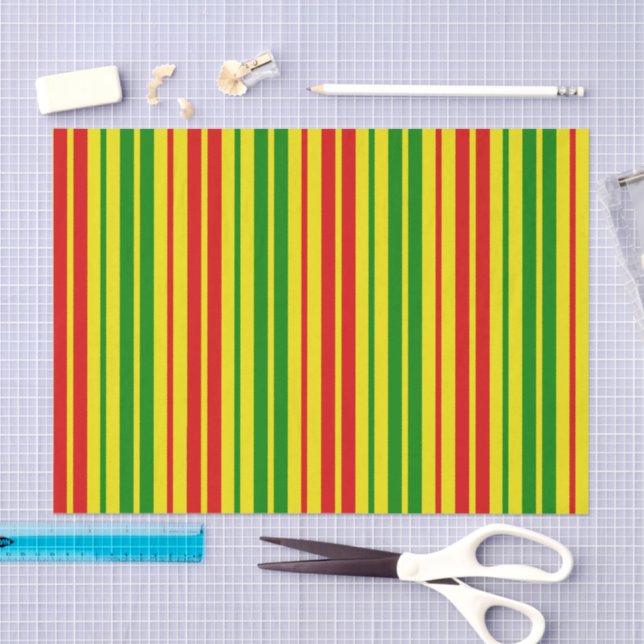 Yellow Red Green Stripes Pattern   Tissue Paper (Craft)