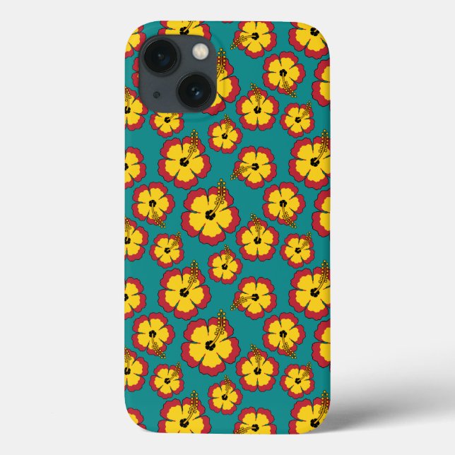 Yellow Red Hibiscus Tropical Flowers Pattern Case-Mate iPhone Case (Back)