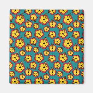 Yellow Red Hibiscus Tropical Flowers Pattern Magnet